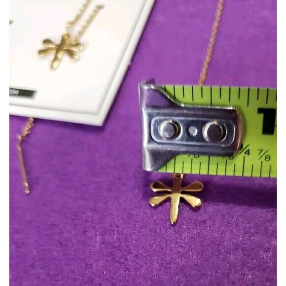 Dragonfly Long Dangle Threader Chain Earrings Shiny Yellow Gold Tone New - Picture 5 of 5